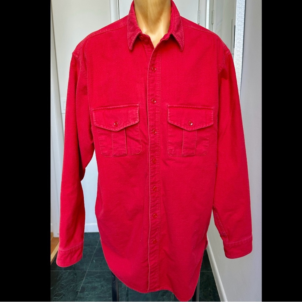 VINTAGE 1990s EDDIE BAUER MENS RED COTTON FLANNEL WORK SHIRT HIKE CAMP 2XL XXL